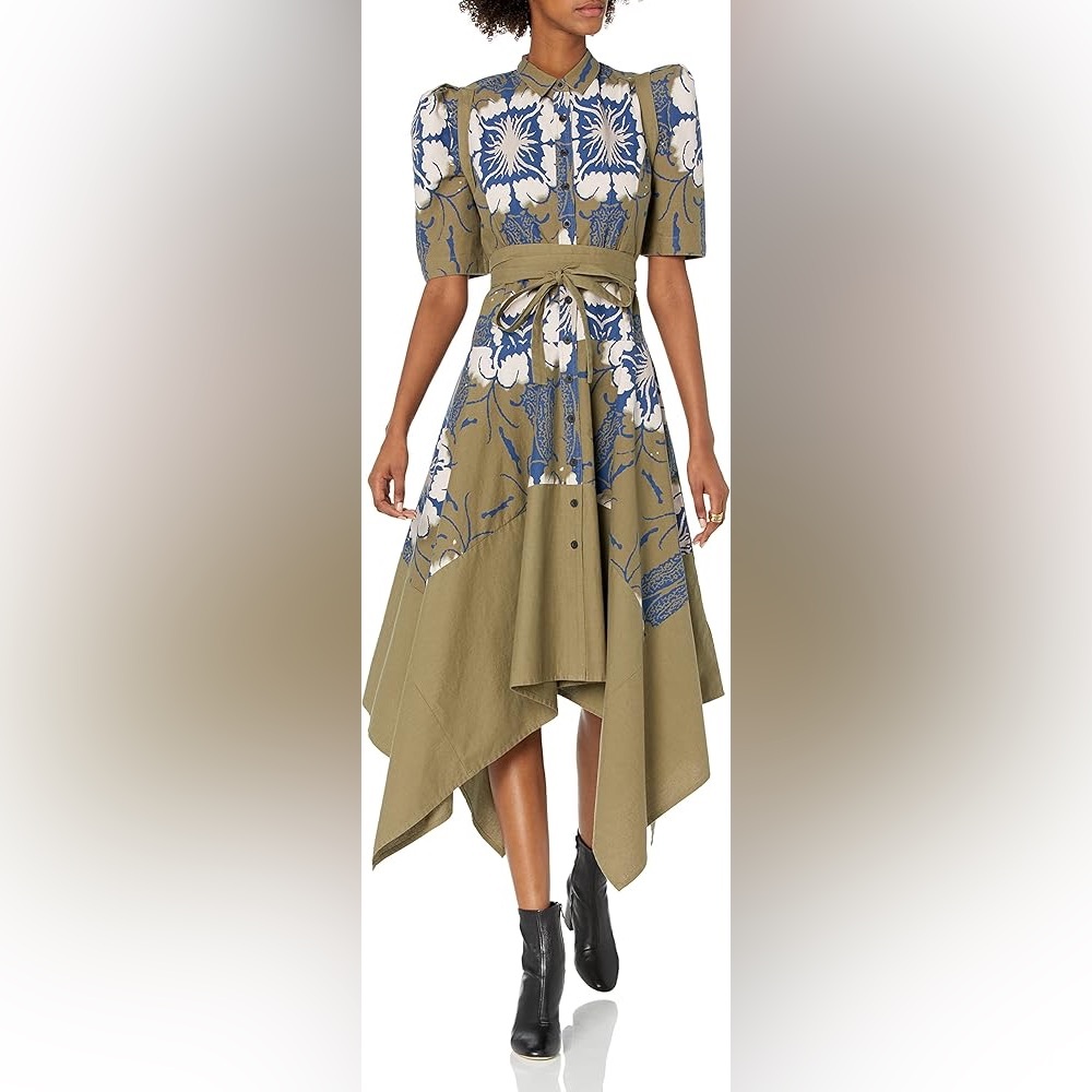 Making the Cut- Gary’s winning look Floral Green and Blue Women's Dress